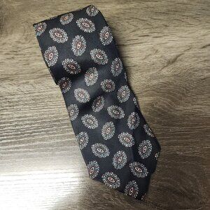 VINTAGE Polo Ralph Lauren Tie 100% Silk Black Geometric All Over Print Made USA